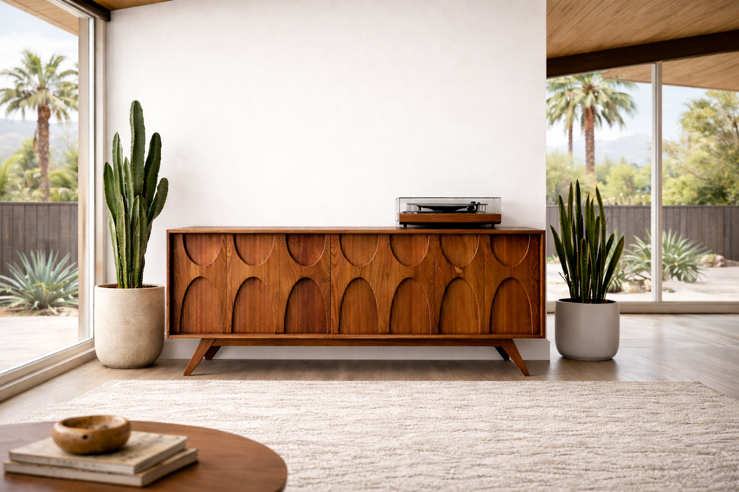 Walnut Stella J console in modern living room mid century modern