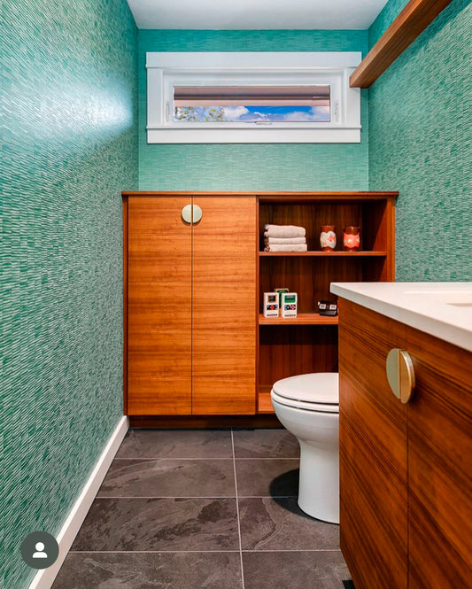 Teak single sink bathroom vanity mid century modern