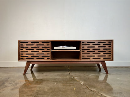 Greyboy walnut console front view mid century modern cabinet