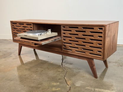 Greyboy walnut console styled in modern interior mid century modern