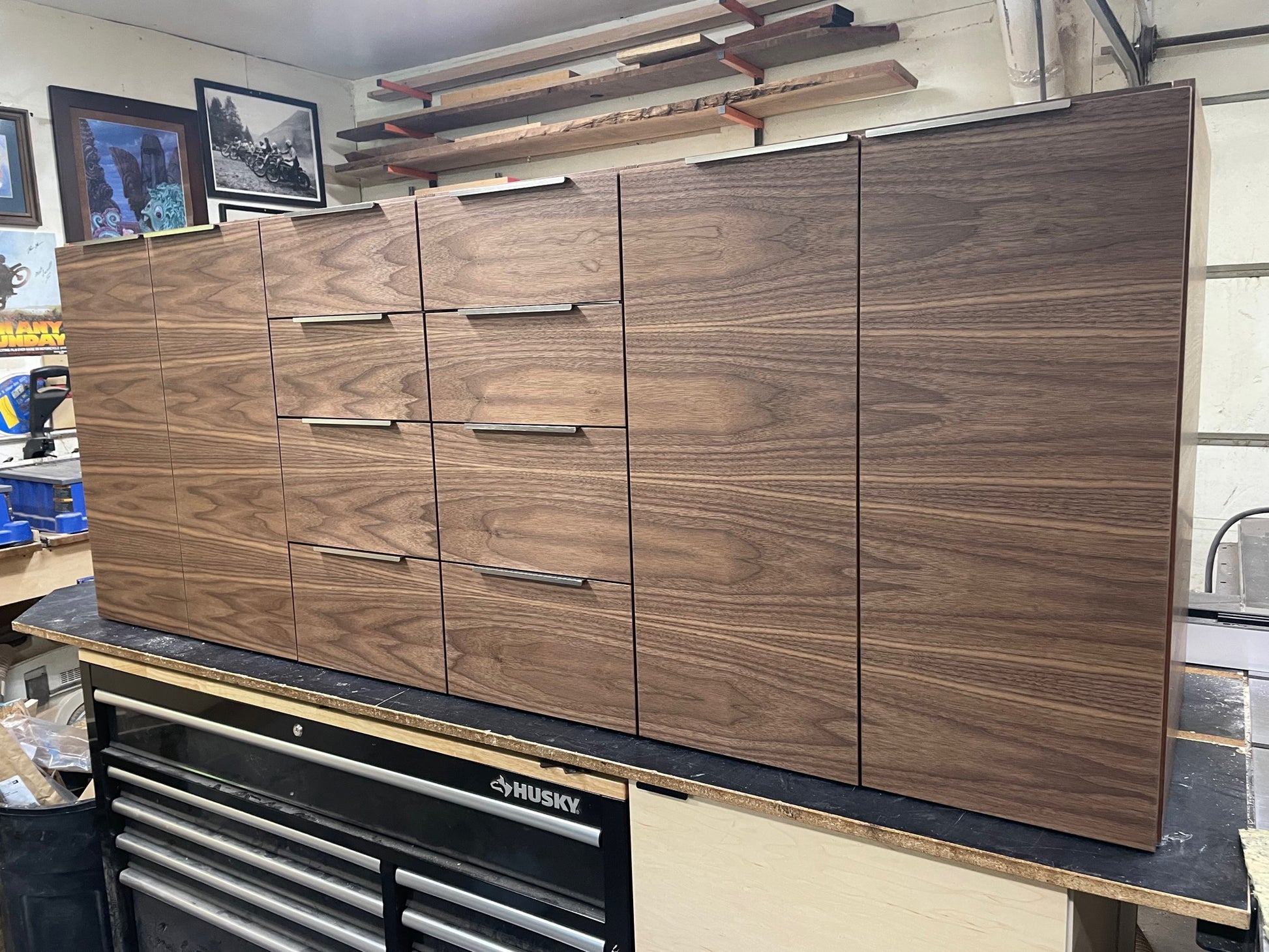 Front view of the mid-century modern bathroom vanity featuring self-closing drawers and sleek handcrafted design