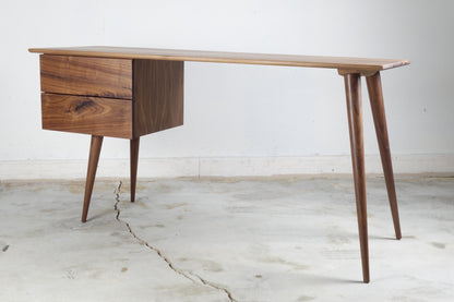 Close-up of the SnowCone desk’s baltic birch drawers featuring smooth operation and high-quality hand-built design