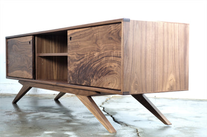 Side view of the Sonic Reducer credenza highlighting its sleek profile, timeless craftsmanship, and clean mid-century modern lines