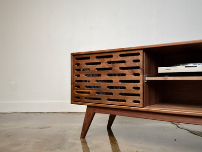 Greyboy walnut console door detail clean flat front mid century modern