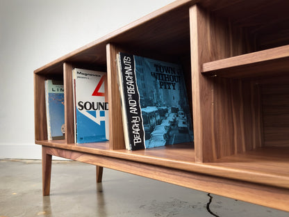 Walnut record player console vinyl storage detail mid century modern