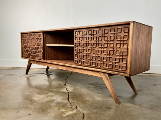 Walnut record player credenza mid century modern media console