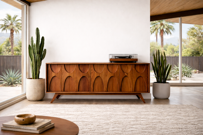 Walnut Stella J console in modern living room mid century modern