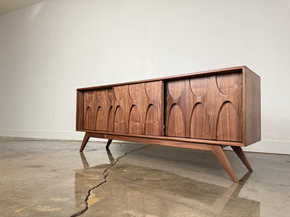 Walnut Stella J console side view mid century modern cabinet