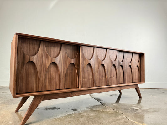 Walnut Stella J console mid century modern with sculpted doors